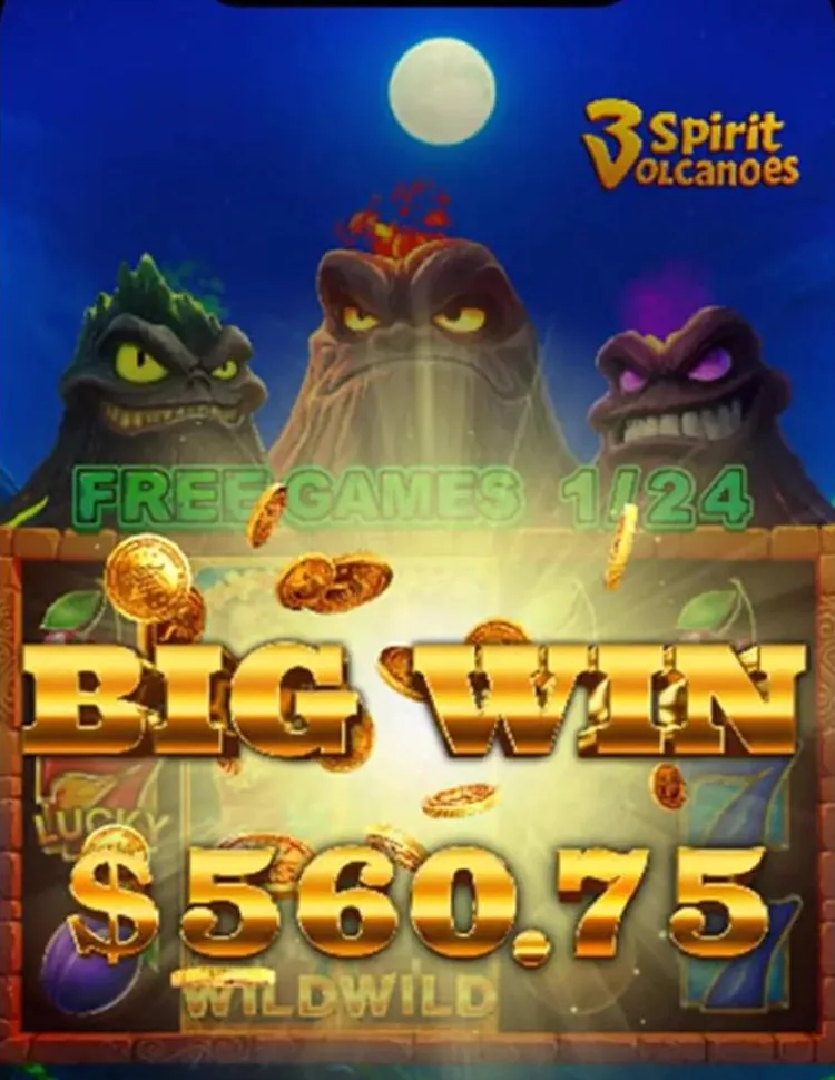 Big Win durante los Free Games de 3 Spirit Volcanoes