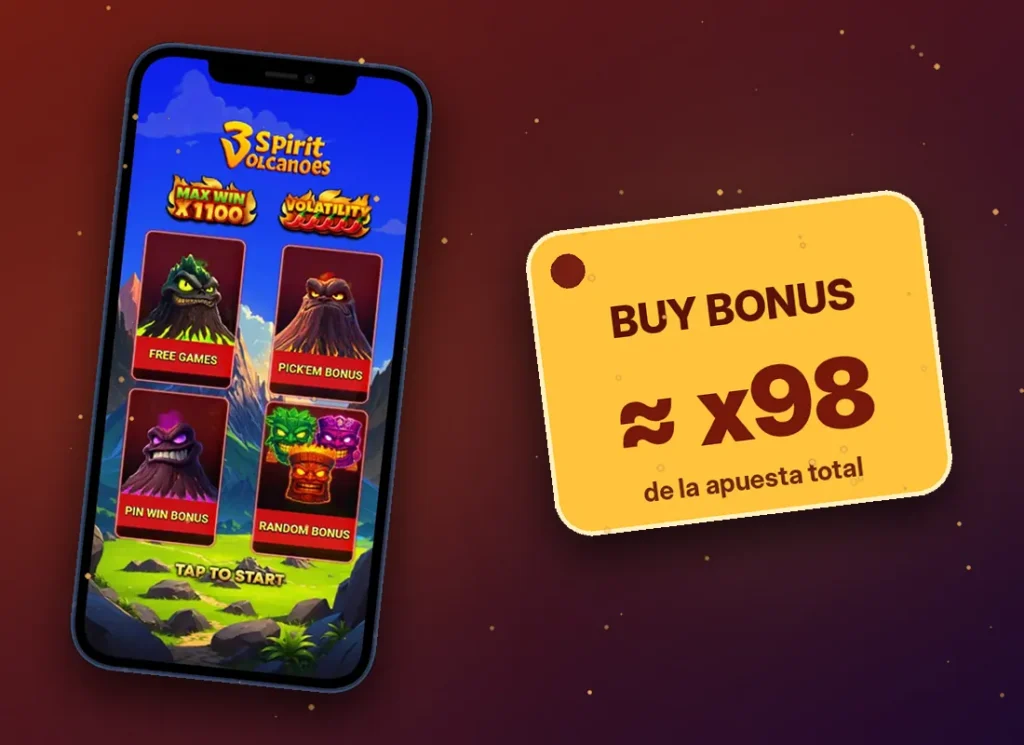 Bonus Buy en 3 Spirit Volcanoes con coste de referencia de x98